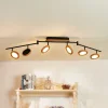Lindby LED-spotlight Manel, træ, 152 cm lang, 6 lyskilder