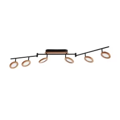 Lindby LED-spotlight Manel, træ, 152 cm lang, 6 lyskilder