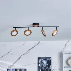 Lindby LED-spotlight Manel, træ, 84 cm lang, 4 lyskilder
