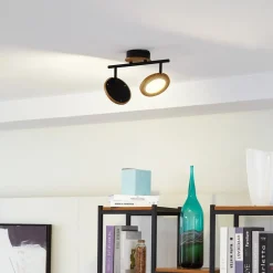 Lindby LED-spotlight Manel, træ, 37 cm lang, 2 lyskilder