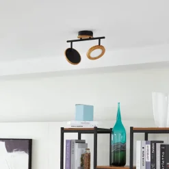 Lindby LED-spotlight Manel, træ, 37 cm lang, 2 lyskilder
