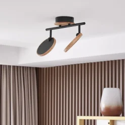 Lindby LED-spotlight Manel, træ, 37 cm lang, 2 lyskilder