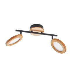 Lindby LED-spotlight Manel, træ, 37 cm lang, 2 lyskilder