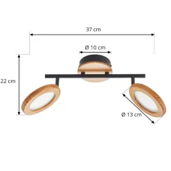 Lindby LED-spotlight Manel, træ, 37 cm lang, 2 lyskilder