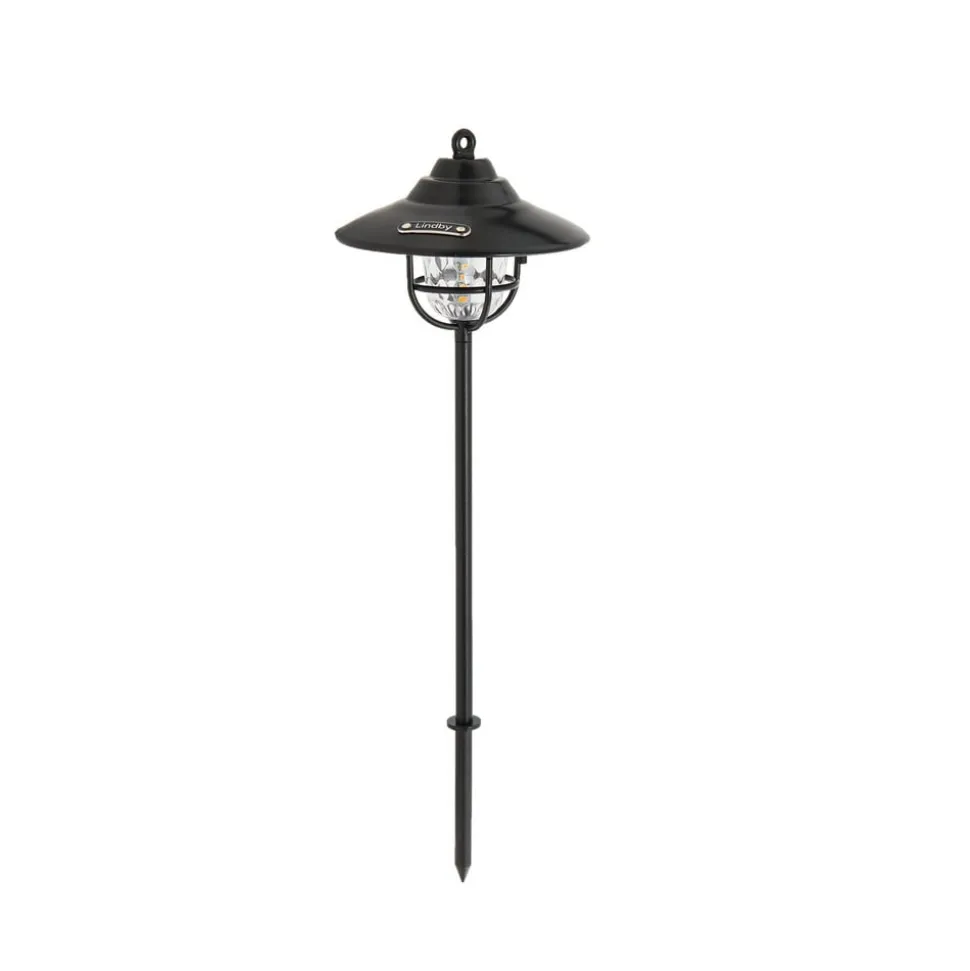 Lindby LED-udendørslampe Ketil, sort, jordspyd, batteri