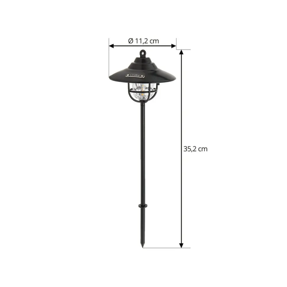 Lindby LED-udendørslampe Ketil, sort, jordspyd, batteri