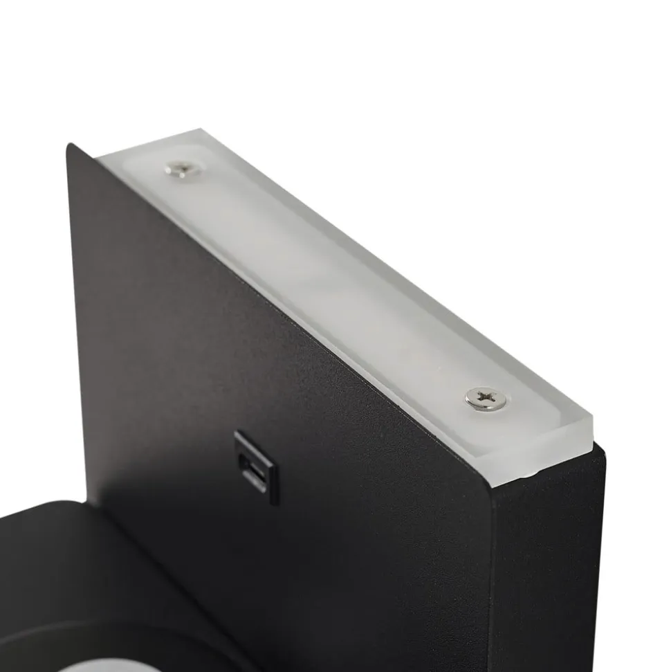 Lindby LED-væglampe Auden, sort, stik, ladestation