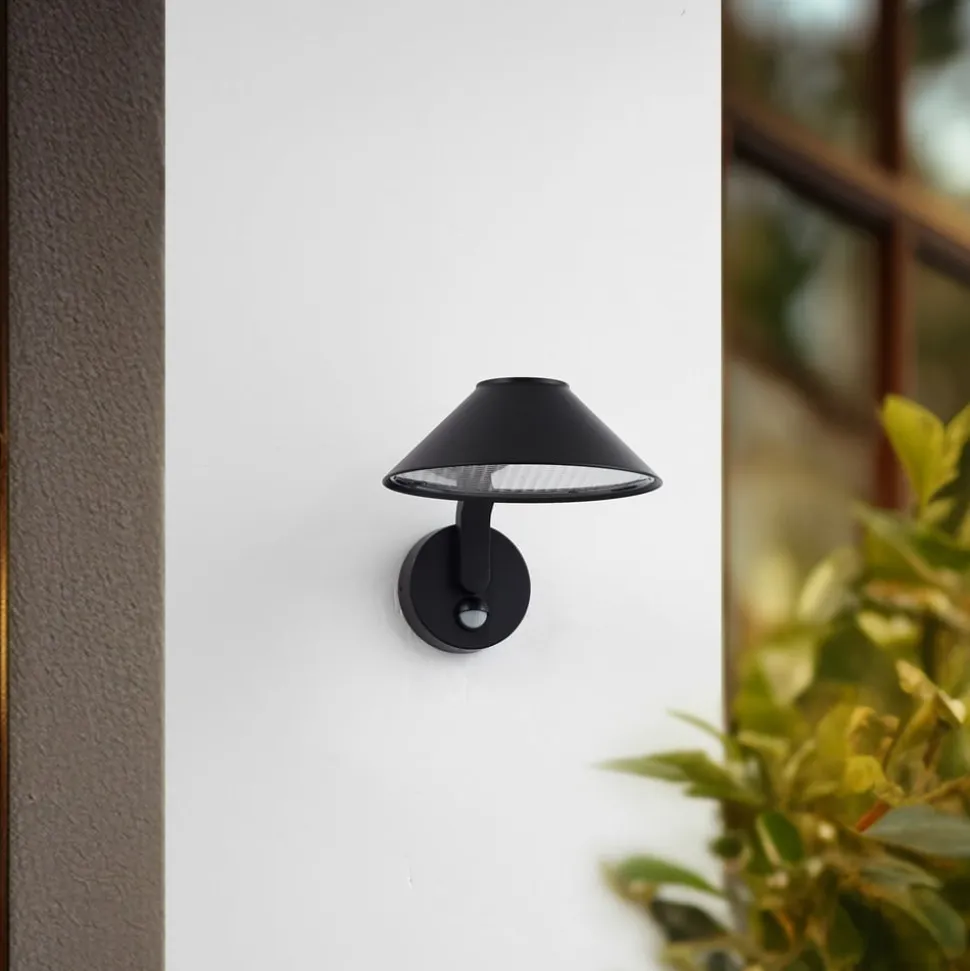 Lindby LED-væglampe Capelo, sort, metal, sensor, Ø20cm