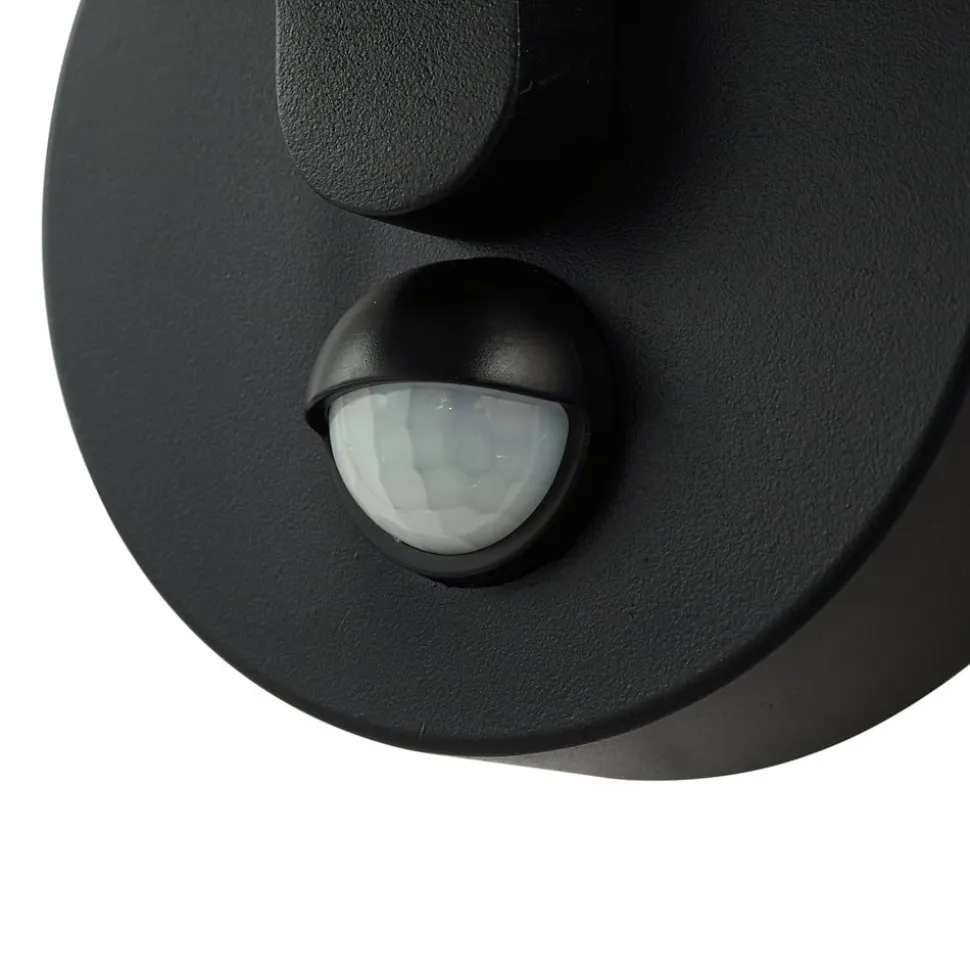 Lindby LED-væglampe Capelo, sort, metal, sensor, Ø20cm