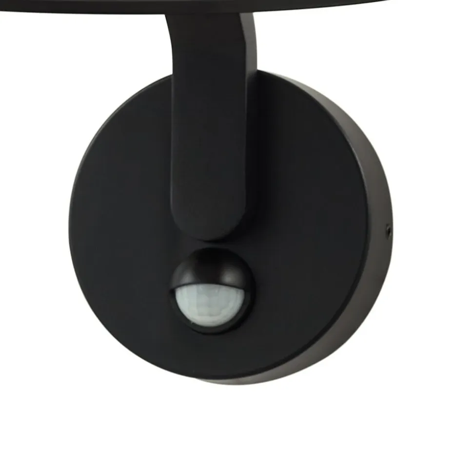 Lindby LED-væglampe Capelo, sort, metal, sensor, Ø20cm