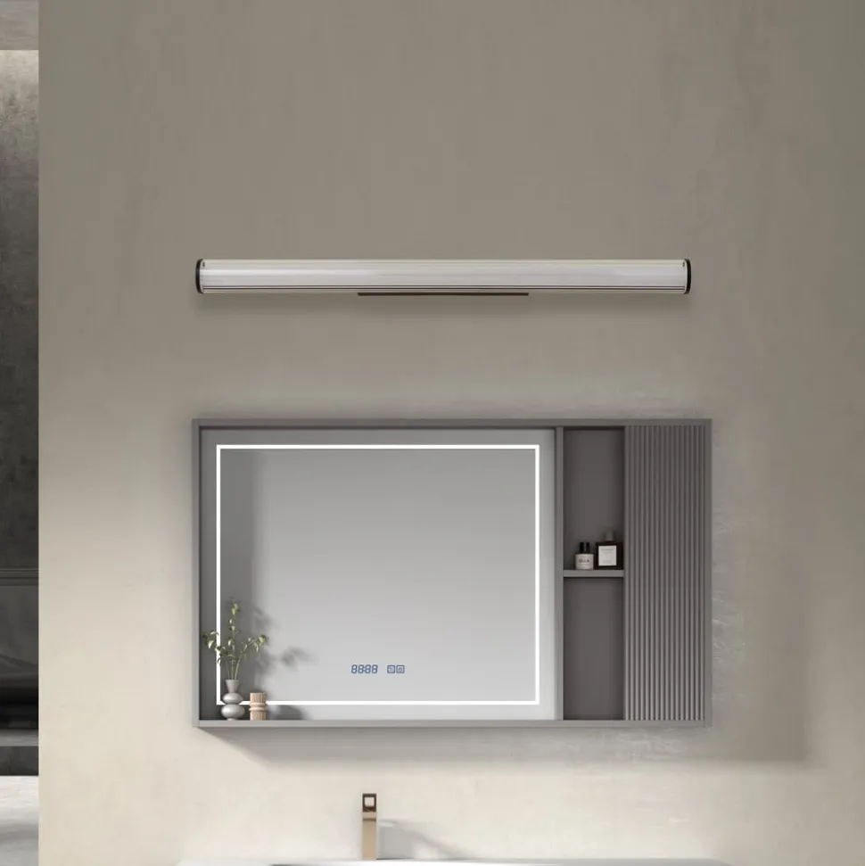 Lindby LED-væglampe Kirka, sort, metal, IP44, 90 cm, CCT