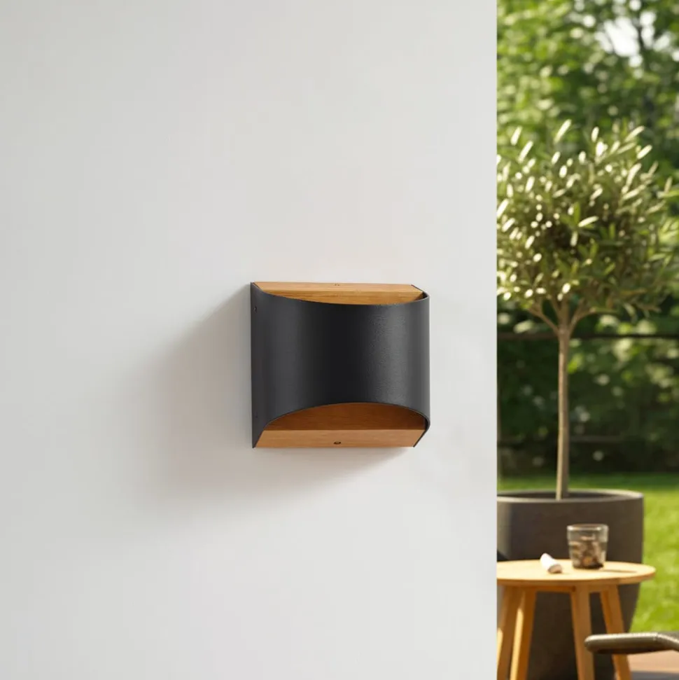 Lindby LED-væglampe Lenore, sort, metal, 13 cm, IP44