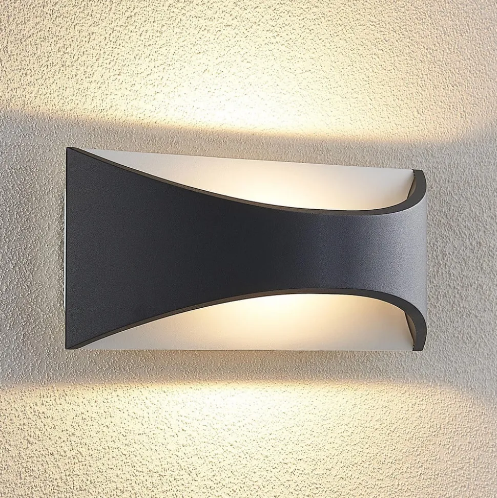 Lindby LED-væglampe Mathea, 30 cm, antracit, aluminium, IP65