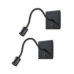 Lindby LED-væglampe Mayar, 2 stk, sort, læselampe, 11 cm