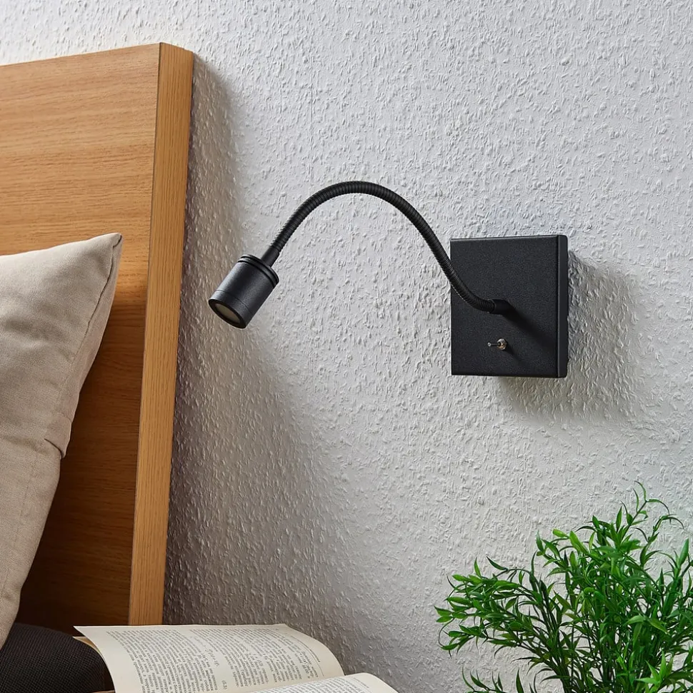 Lindby LED-væglampe Mayar, 2 stk, sort, læselampe, 11 cm