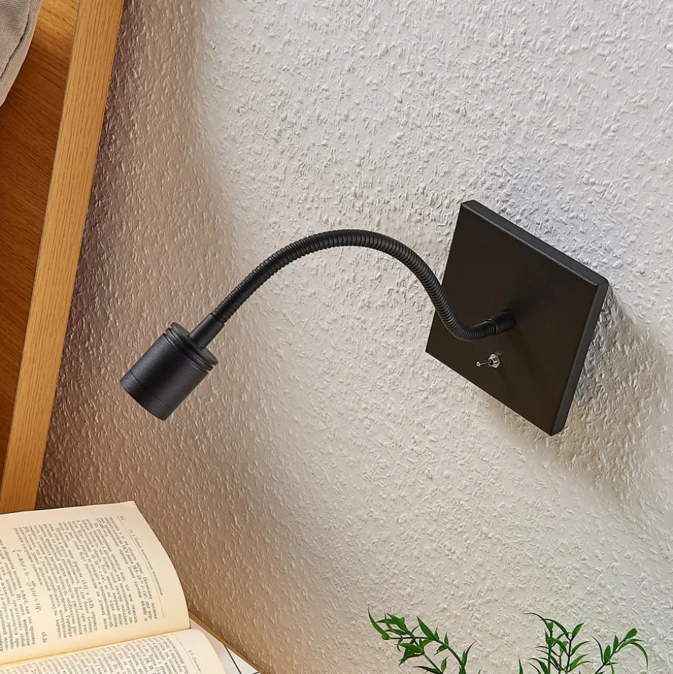 Lindby LED-væglampe Mayar, 2 stk, sort, læselampe, 11 cm