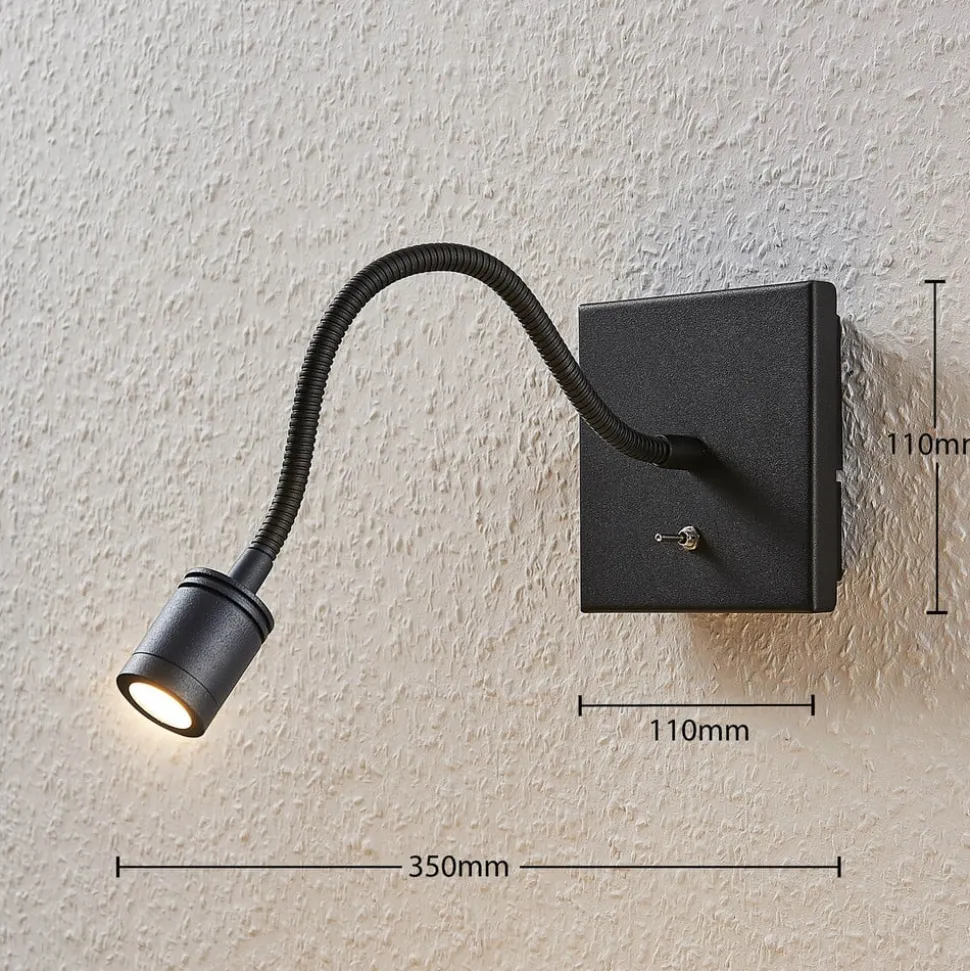 Lindby LED-væglampe Mayar, 2 stk, sort, læselampe, 11 cm