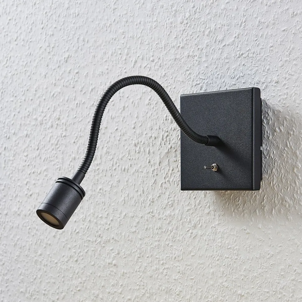 Lindby LED-væglampe Mayar, 2 stk, sort, læselampe, 11 cm