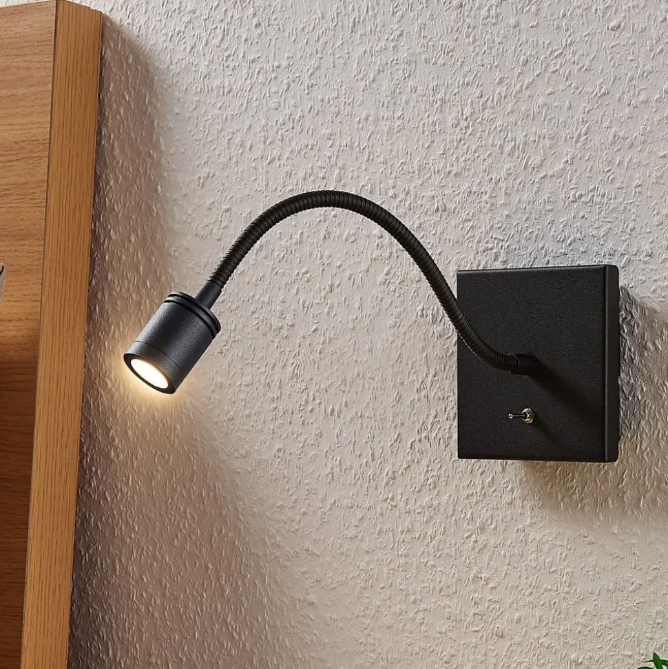 Lindby LED-væglampe Mayar, 2 stk, sort, læselampe, 11 cm