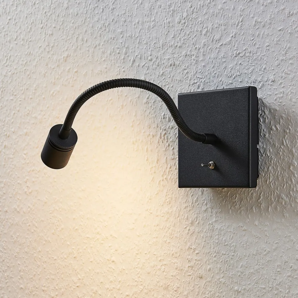 Lindby LED-væglampe Mayar, 2 stk, sort, læselampe, 11 cm