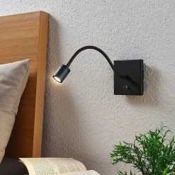 Lindby LED-væglampe Mayar, sort, metal, læselampe, 11cm