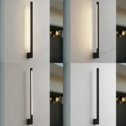Lindby LED-væglampe Neano, 80 cm, sort, metal, IP54
