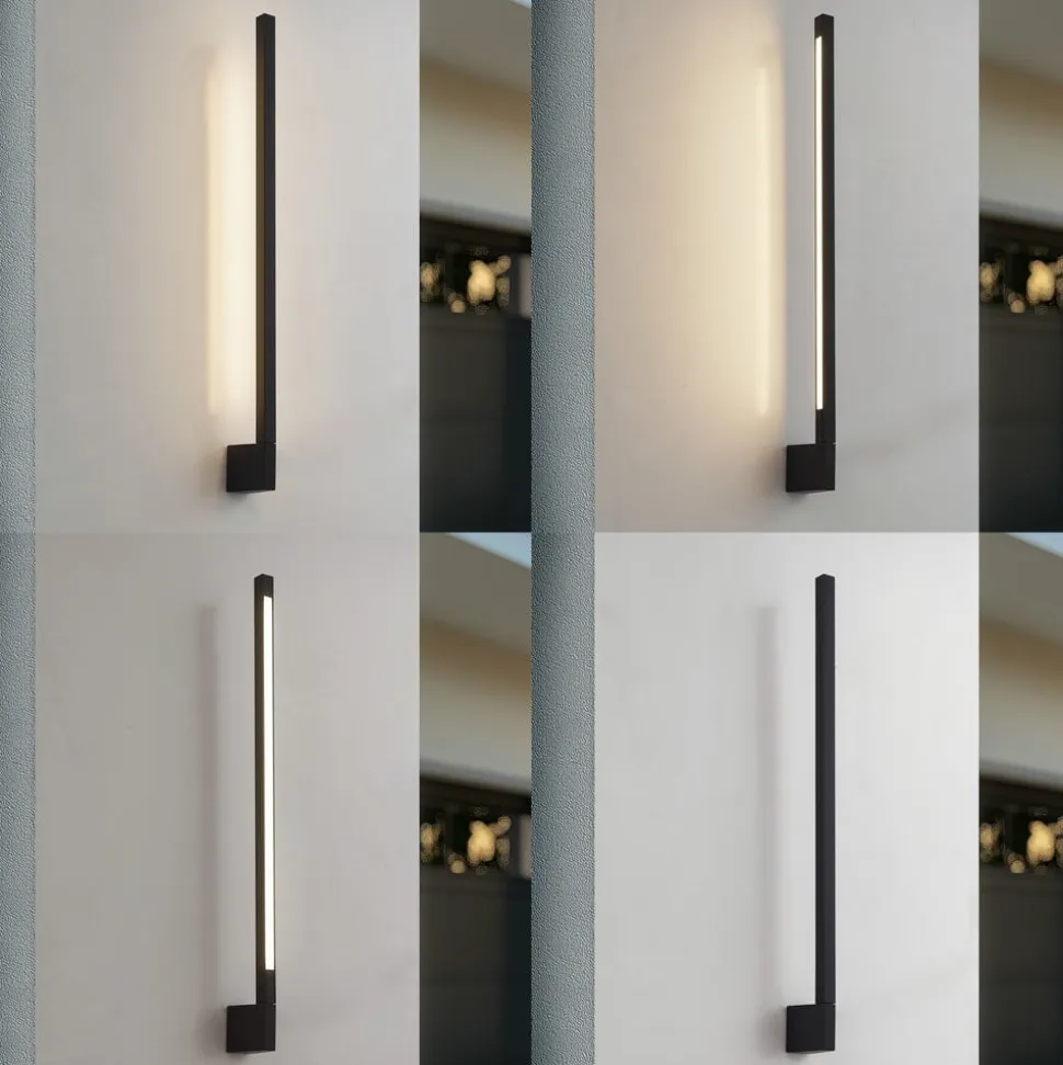 Lindby LED-væglampe Neano, 80 cm, sort, metal, IP54
