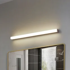 Lindby LED-væglampe Philippa, kantet, 89 cm, aluminiumsfarvet, IP44