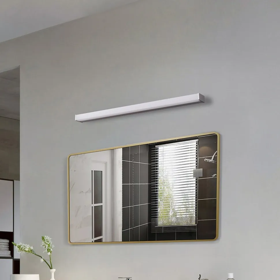 Lindby LED-væglampe Philippa, kantet, 89 cm, aluminiumsfarvet, IP44