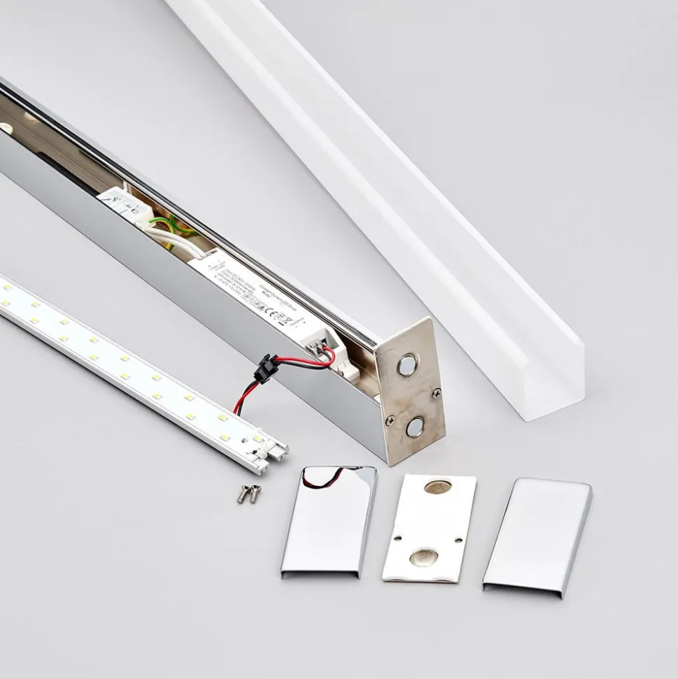 Lindby LED-væglampe Philippa, kantet, 89 cm, krom, IP44