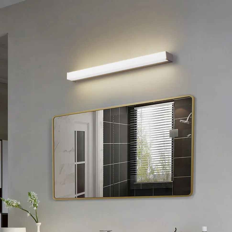 Lindby LED-væglampe Philippa, kantet, 59 cm, aluminiumsfarvet, IP44