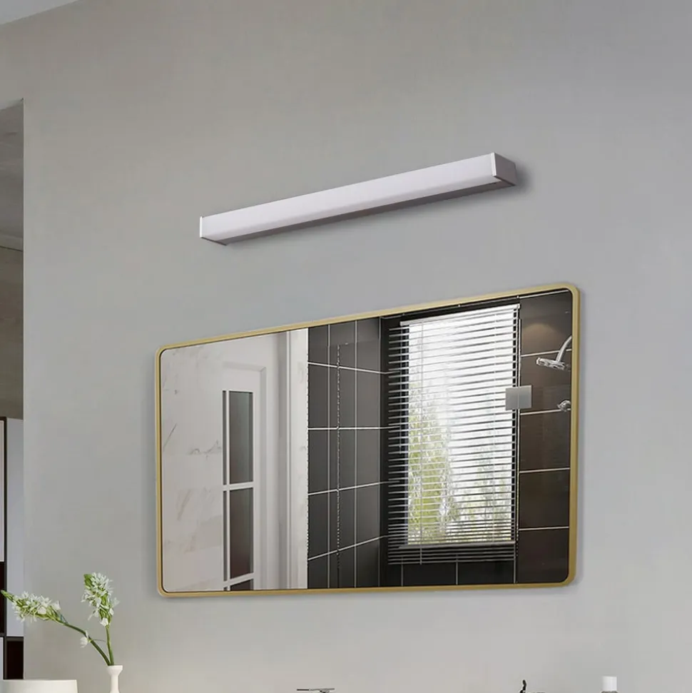 Lindby LED-væglampe Philippa, kantet, 59 cm, aluminiumsfarvet, IP44