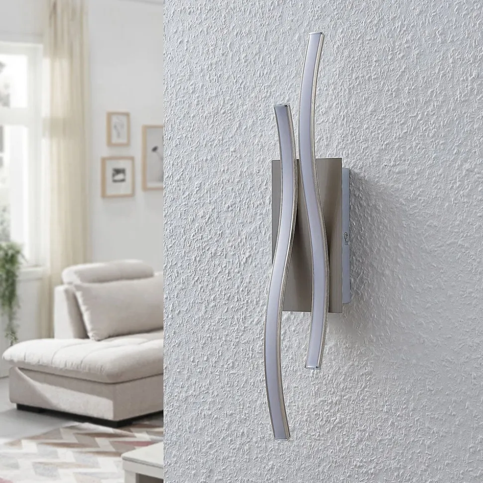 Lindby LED-væglampe Safia, 45 cm, nikkelfarvet, metal