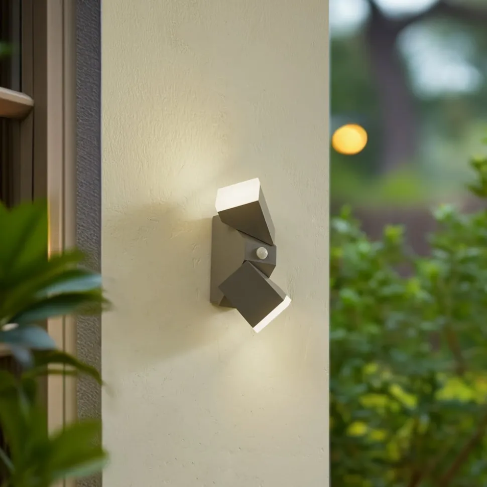 Lindby LED-væglampe Sally, 22 cm, grå, IP54, sensor