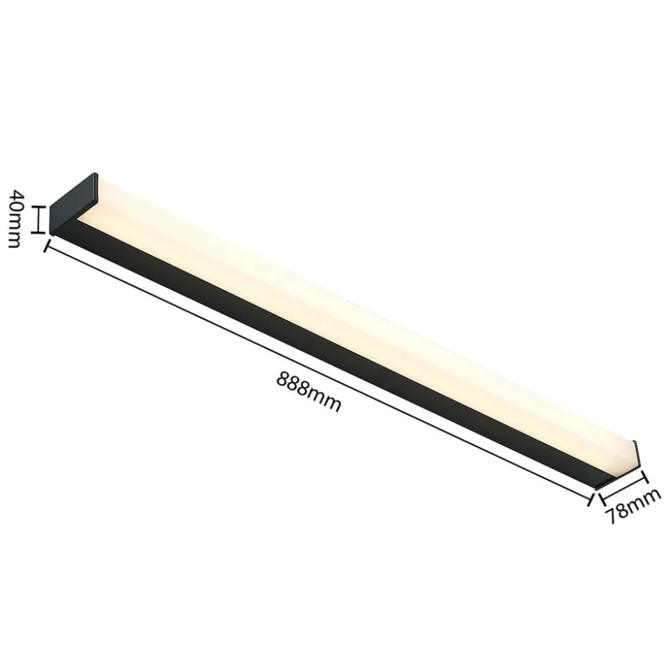 Lindby LED-væglampe til badeværelset Ulisan, 89 cm, sort, kantet