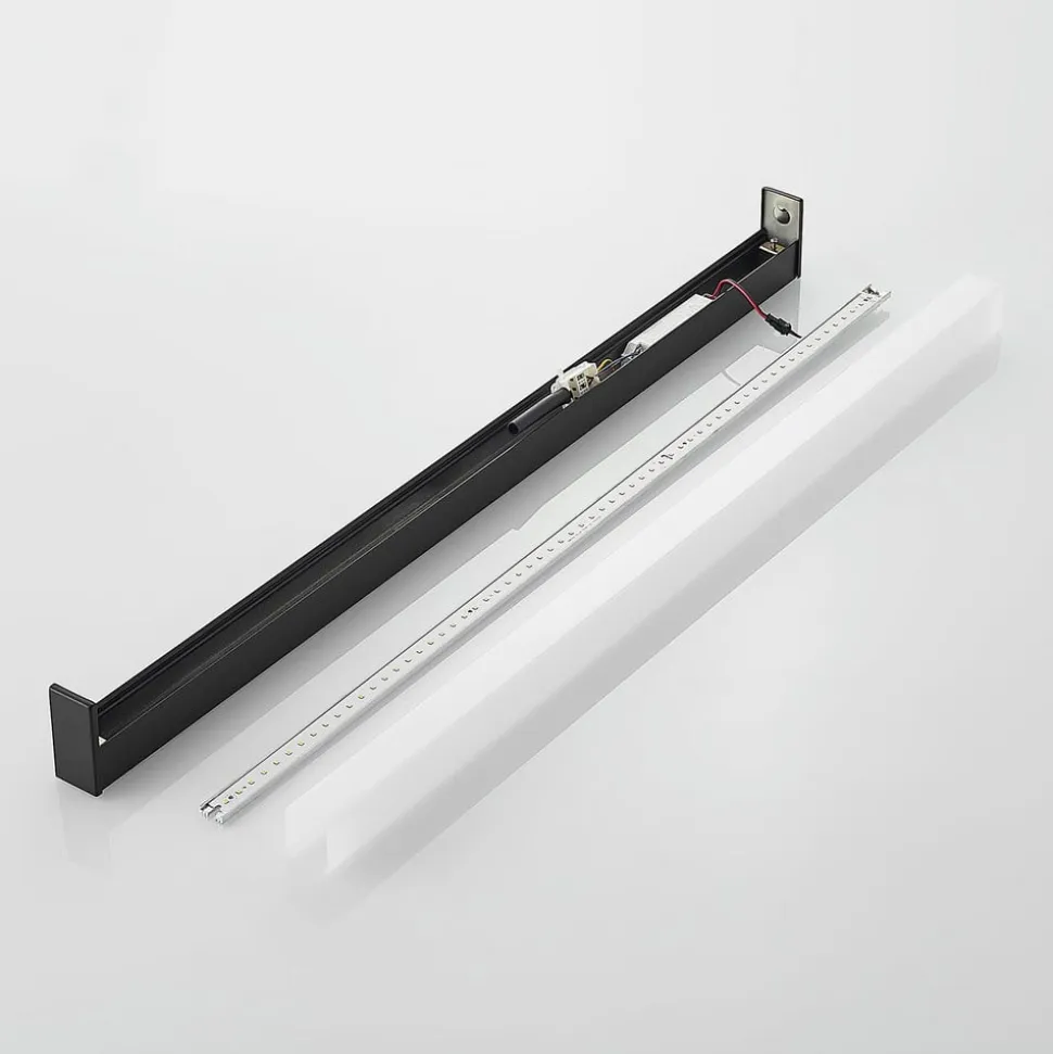 Lindby LED-væglampe til badeværelset Ulisan, 89 cm, sort, kantet