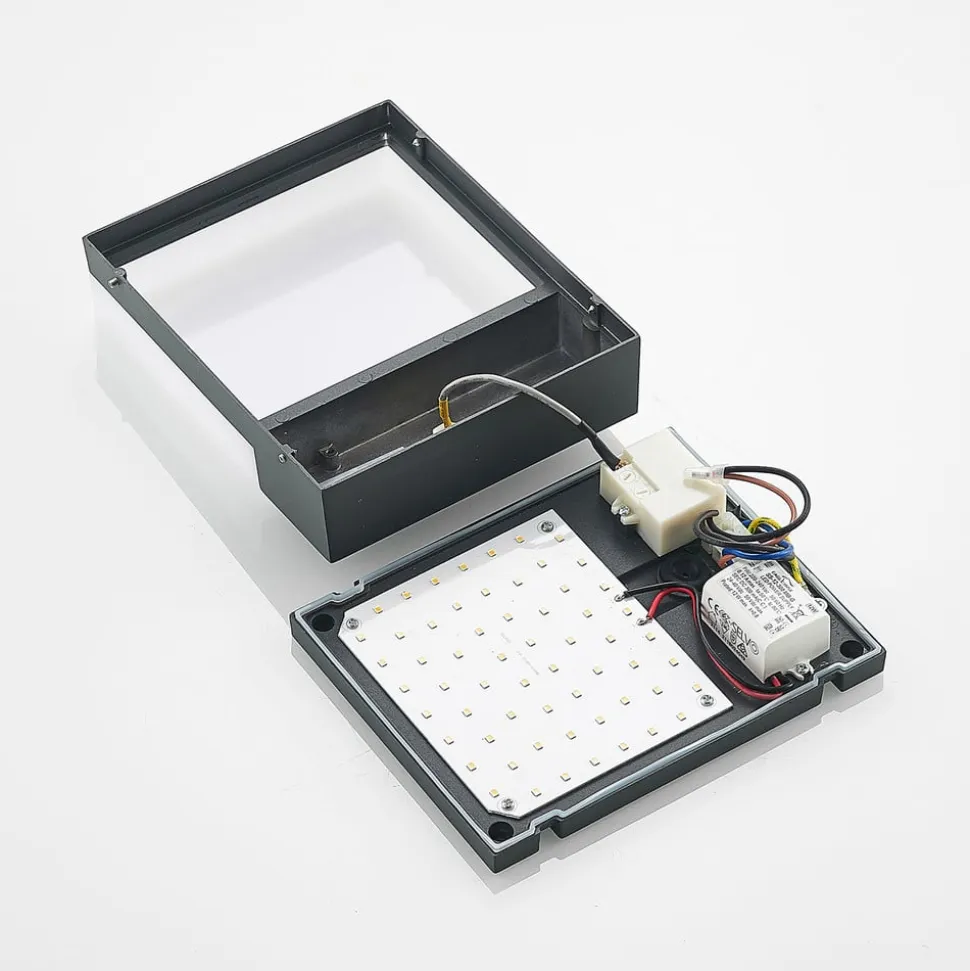 Lindby LED-væglampe Vanira, antracit, aluminium, sensor, IP54