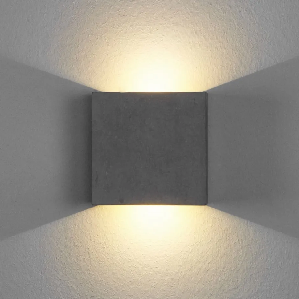 Lindby LED-væglampe Yva, grå, beton, 13 x 13 cm, op/ned