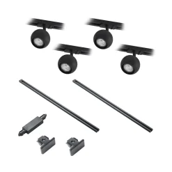 Lindby Linaro skinnesystem, GU10, 4 lyskilder, sort, Ø 9 cm