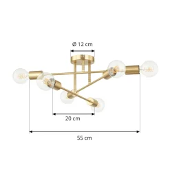 Lindby loftlampe Aloria, 6 lyskilder, guld, metal, E27