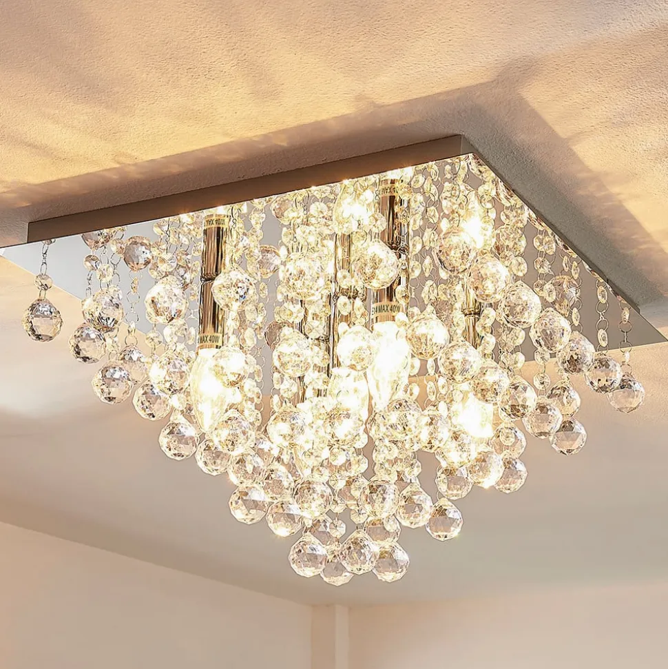 Lindby loftlampe Annica, kantet, krom, metal, 42 cm