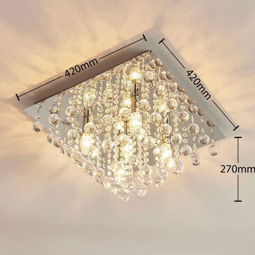 Lindby loftlampe Annica, kantet, krom, metal, 42 cm