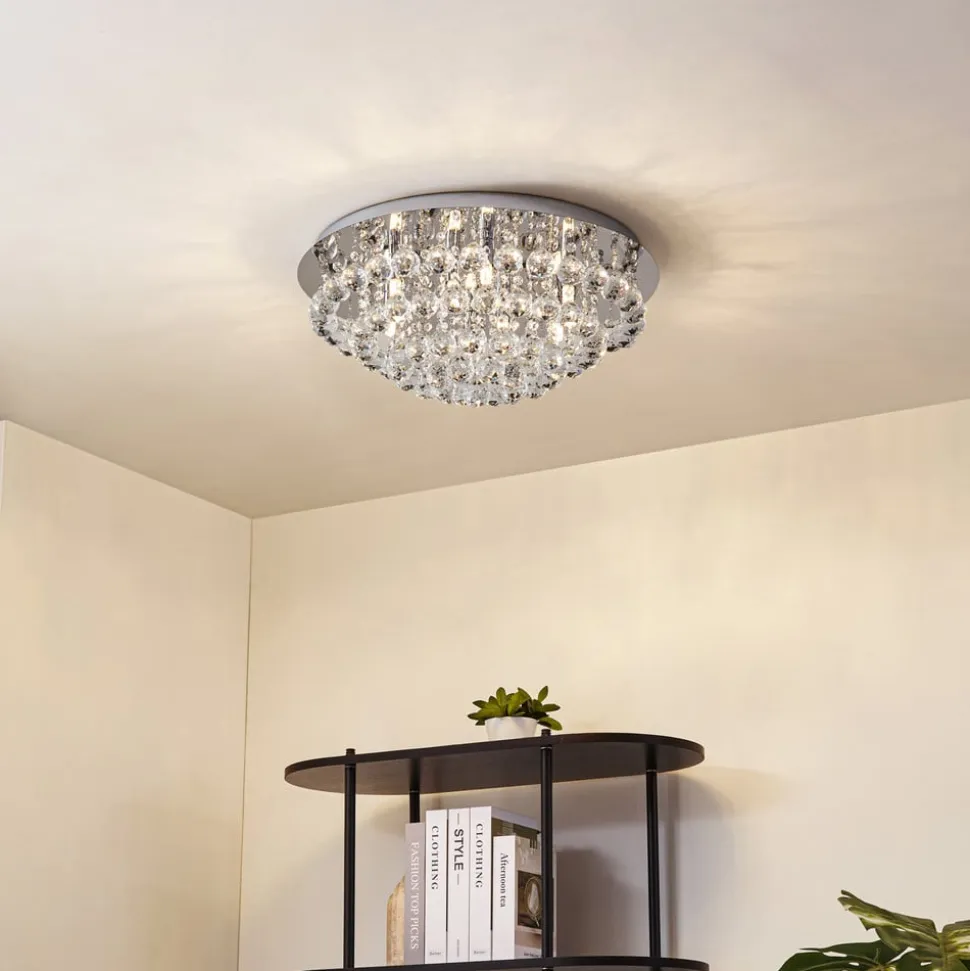 Lindby loftlampe Antonino, 8 lyskilder, krom, krystal, 55 cm
