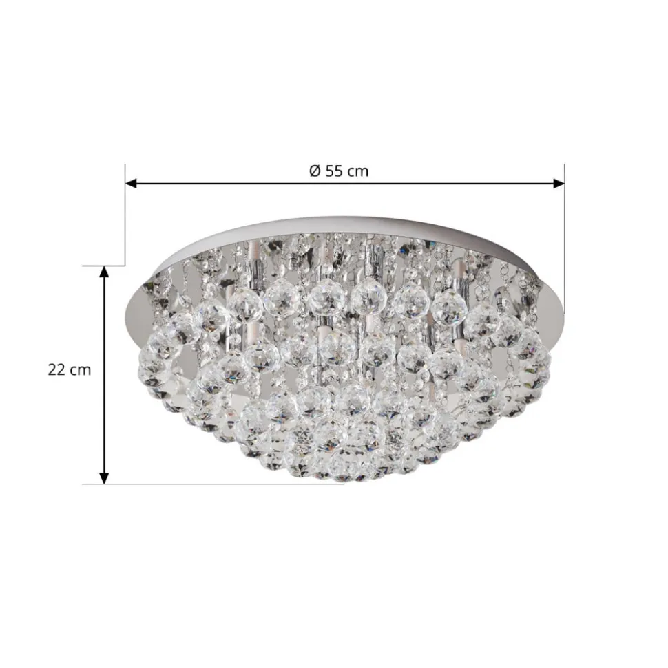 Lindby loftlampe Antonino, 8 lyskilder, krom, krystal, 55 cm