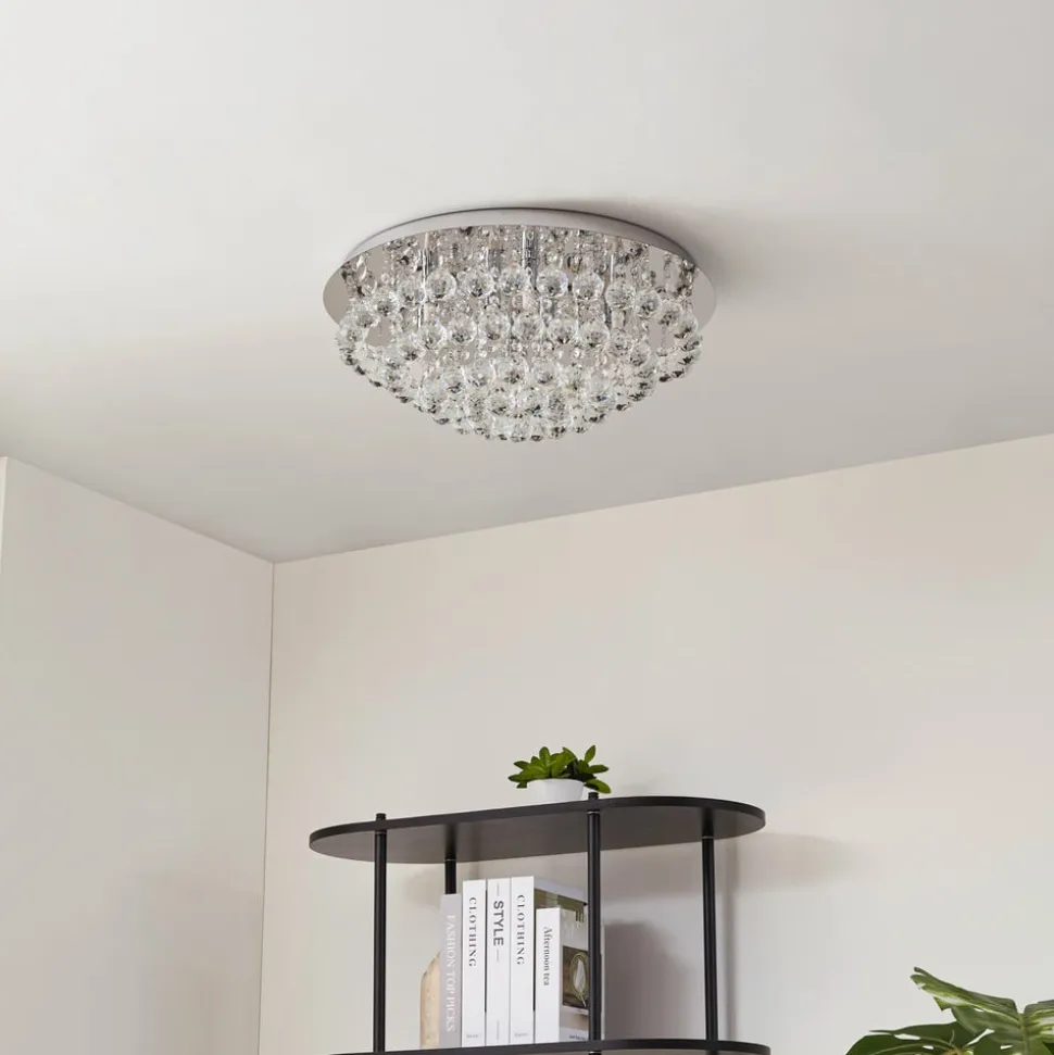 Lindby loftlampe Antonino, 8 lyskilder, krom, krystal, 55 cm