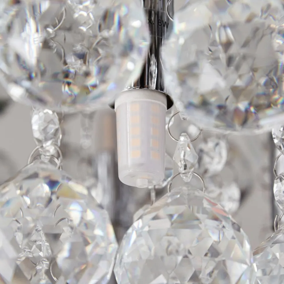 Lindby loftlampe Antonino, 8 lyskilder, krom, krystal, 55 cm