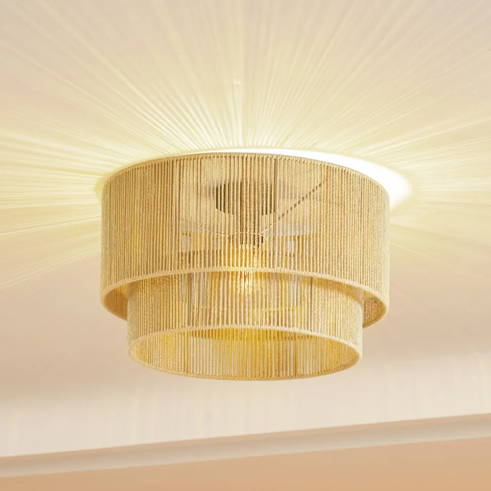 Lindby loftlampe Anuva, beige natur, papir, Ø 45 cm