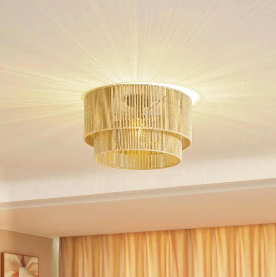 Lindby loftlampe Anuva, beige natur, papir, Ø 45 cm