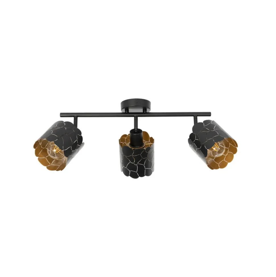 Lindby loftlampe Aralena, sort/guld, 3 lyskilder, længde 70 cm