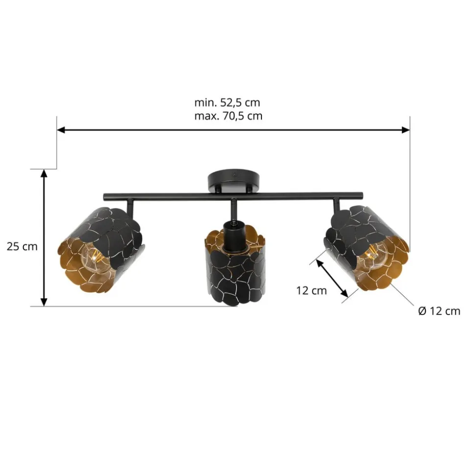 Lindby loftlampe Aralena, sort/guld, 3 lyskilder, længde 70 cm